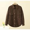 Women's New Spliced   POLO Collar Buttons Fashionable Versatile Slim Leopard Print Long Sleeve Shirt