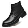 Men's Plus Size Genuine Leather High-Top Martin Boots, Velvet-Lined Winter Work Boots, Snow Boots in Cowhide.