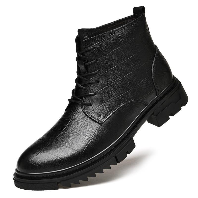 Men's Plus Size Genuine Leather High-Top Martin Boots, Velvet-Lined Winter Work Boots, Snow Boots in Cowhide.