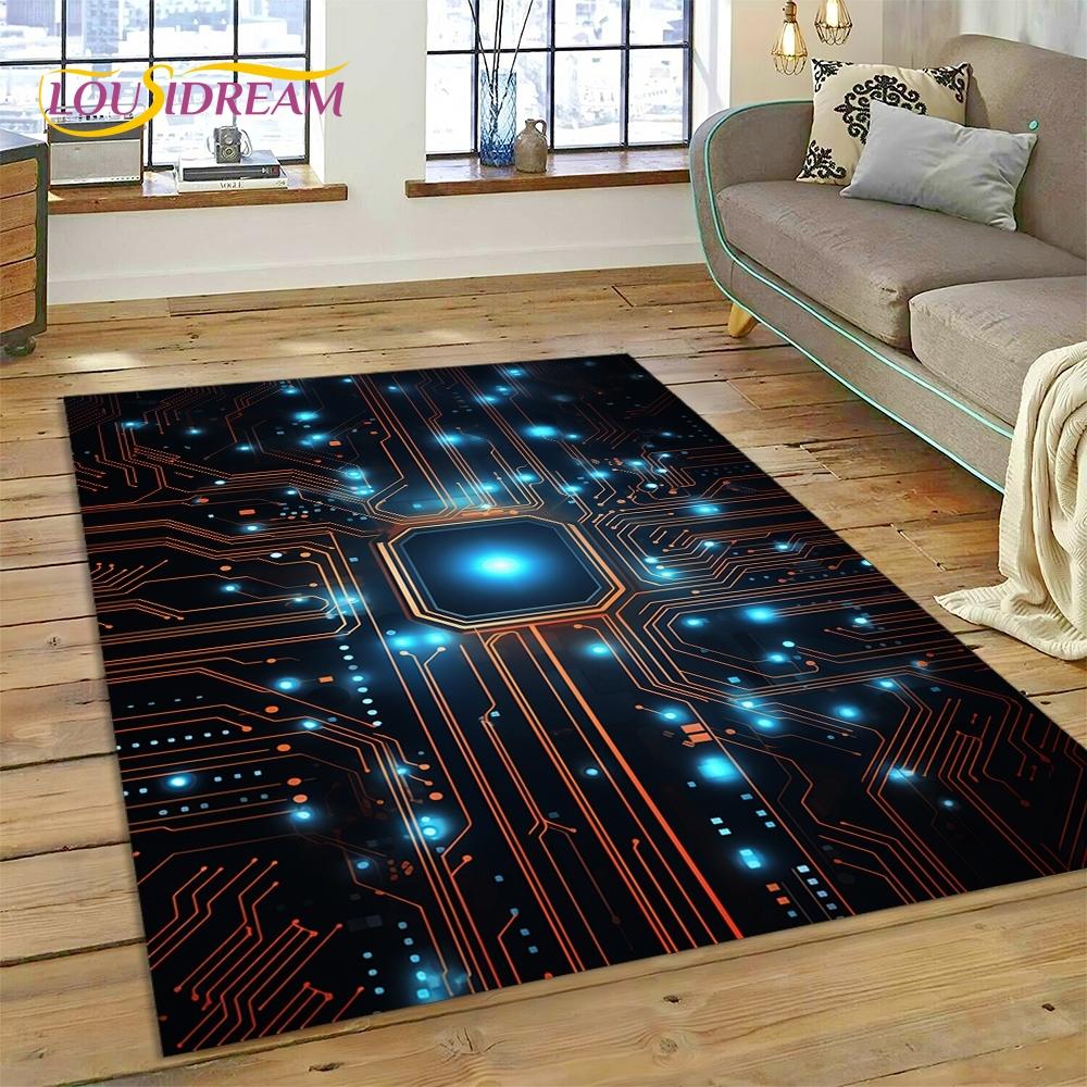 PCB Circuit Board 3D Chip CPU Rug Carpet for Living Room Bedroom Home Decor,Floor Mat Non-slip Decoration for Sofa Doormat Gift