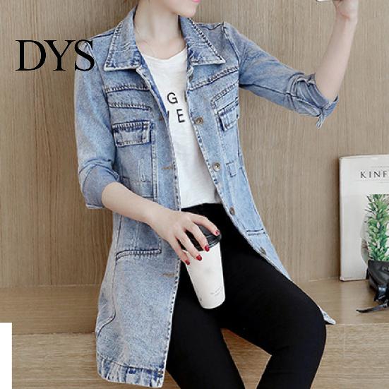 Chaqueta Cuello Solapa Bolsillos con Solapa Denim Encogimiento Ajustado Abrigo Resistente Dobladillo Irregular Largo Mujer Streetwear