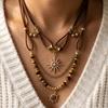 Maillard Tiger's Eye Stone Necklace Women's Retro Temperament High Sense Light Luxury Clavicle Chain Beaded Sun Neck Chain Accessories Tide