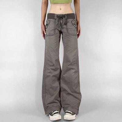 Pantalones GLYDE Retro con Cordones de Tiro Bajo Streetwear Patchwork Sueltos Casual para Mujer Harajuku Pantalones Rectos Moda Coreana
