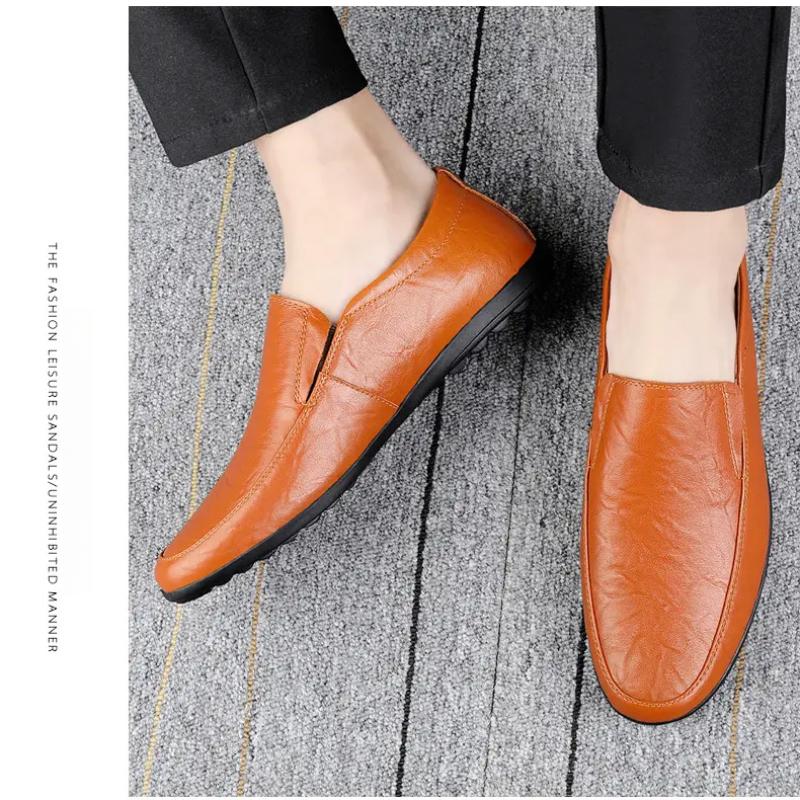 Men's Leather Casual Shoes Breathable Slip On Lazy Driving Shoes High-end Office Fashion Shoes