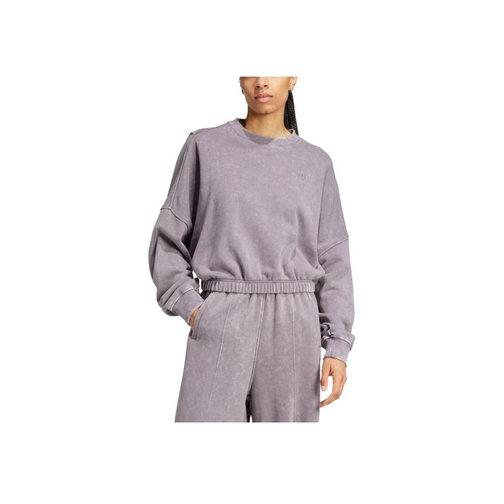 Adidas Originals Premium Essentials Washed Crew Neck Loose Fit Solid Color Long Sleeve Cropped Sweatshirt Women Sweatshirt Shadow-Grey IY7397