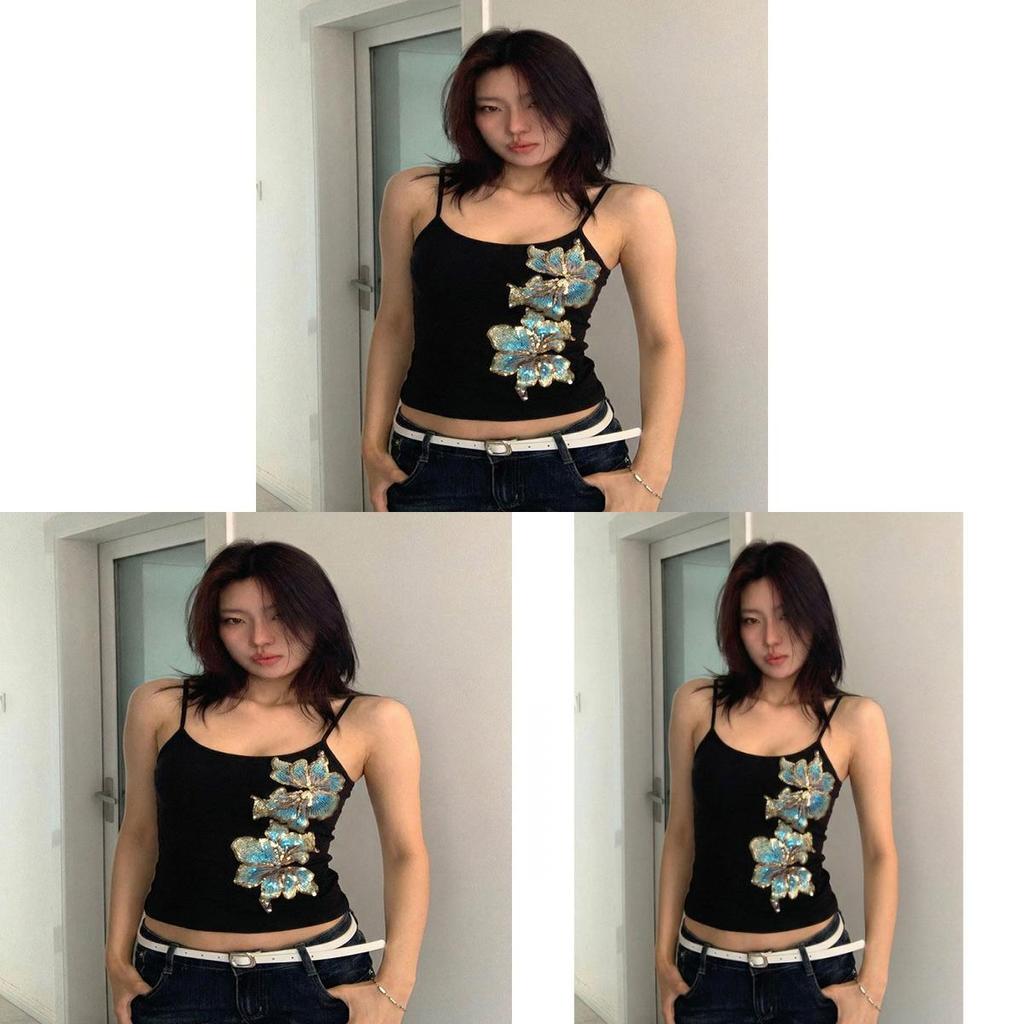 Sexy Flower Embellished Tank Top With Splicing For Summer Fashion Enthusiasts