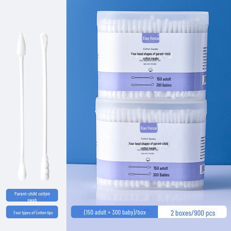 Xiaohanzi Family Pack Cotton Swabs: 450 Double-Headed, for Baby, Ear, and Cosmetic Use