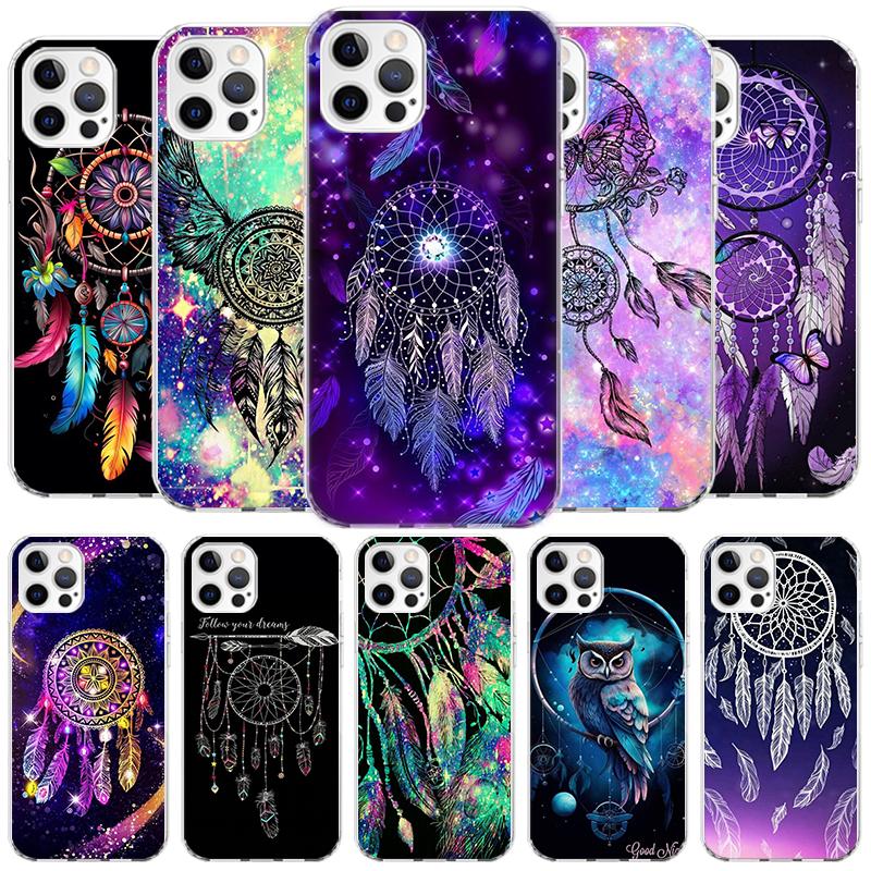 Retro Feather Dreamcatcher Cover Phone Case For iPhone 16 17 Air 15 14 Pro Max 16E Phone Case 13 Mini 12 11 7 SE 8 Print Pattern