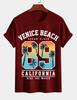 Unisexs Pure Cotton Solid Color Tshirt Venice Beach California 89 Print Crew Neck Short Sleeve Summer Street Casual Top
