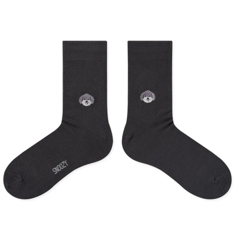SNOOZY Silver Poodle Dog Face Embroidered Socks (Matte Gray)