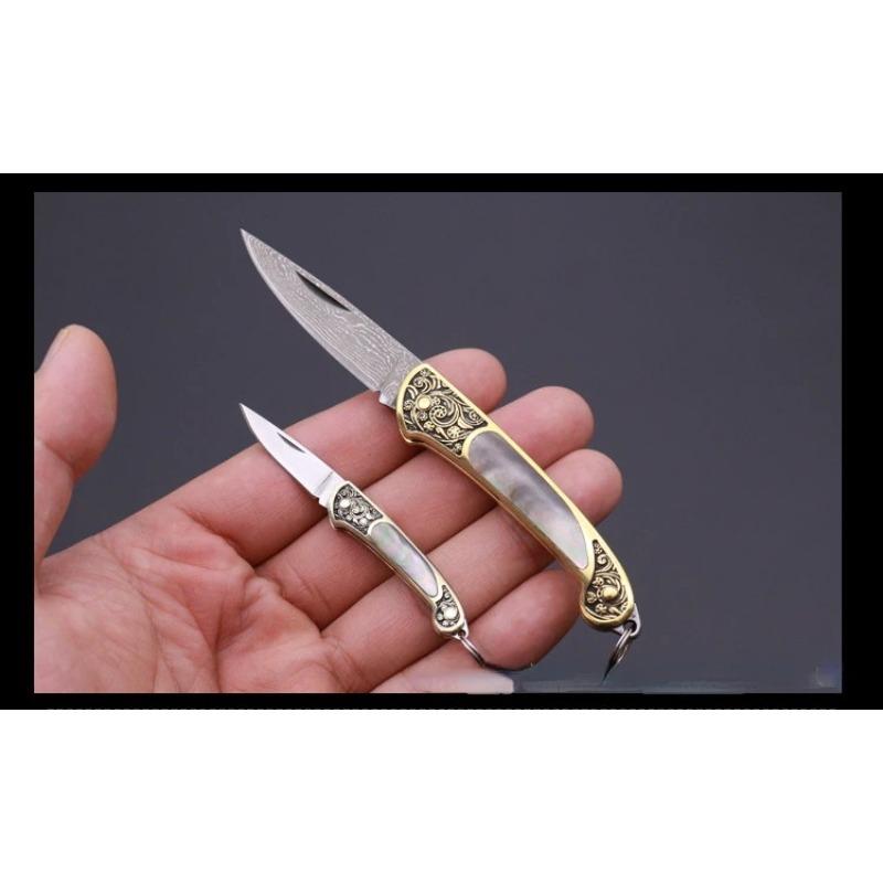 High Quality Sharp Brass Handmade Shell Exquisite Portable Express Unpacking Folding Knife Fruit Keychain Mini Knife