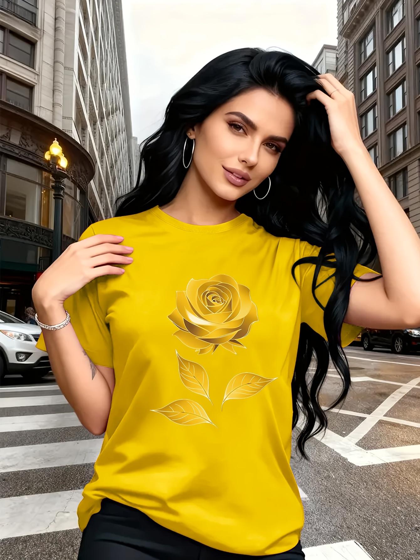 

Floral Design - No Texture Color Matching Series - Color Gradient Easy And Fresh Style Rose Pattern Printed T-Shirt. Can Be Worn Alone for Daily Outin 3XL дубильна кора