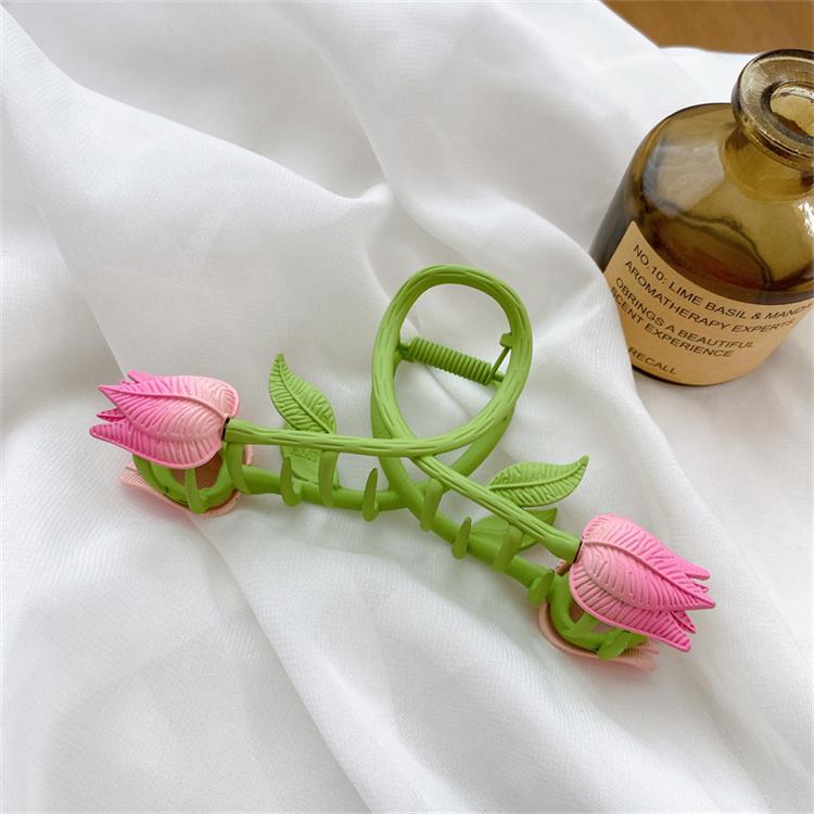 2022 New Claw Clip for Women Fashion Pink 3D Tulip Flower Hair Claws for Ladies Shark Clip Hair Accessories