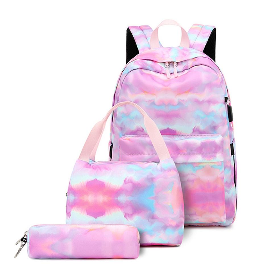 New Bookbag School Backpack Kids Teen Girls School Bags Cute Schoolbag for 15 Inch Laptop Landscape Printing Backpack Set