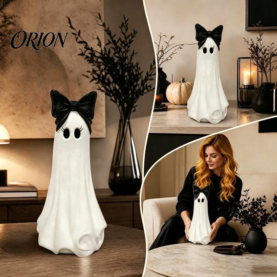 Cute Halloween Table Decor Ghost Resin Ornament, Matte Finish Desktop Figurine, Decorative Spooky Decorations Statue for Home Living Room Entrance