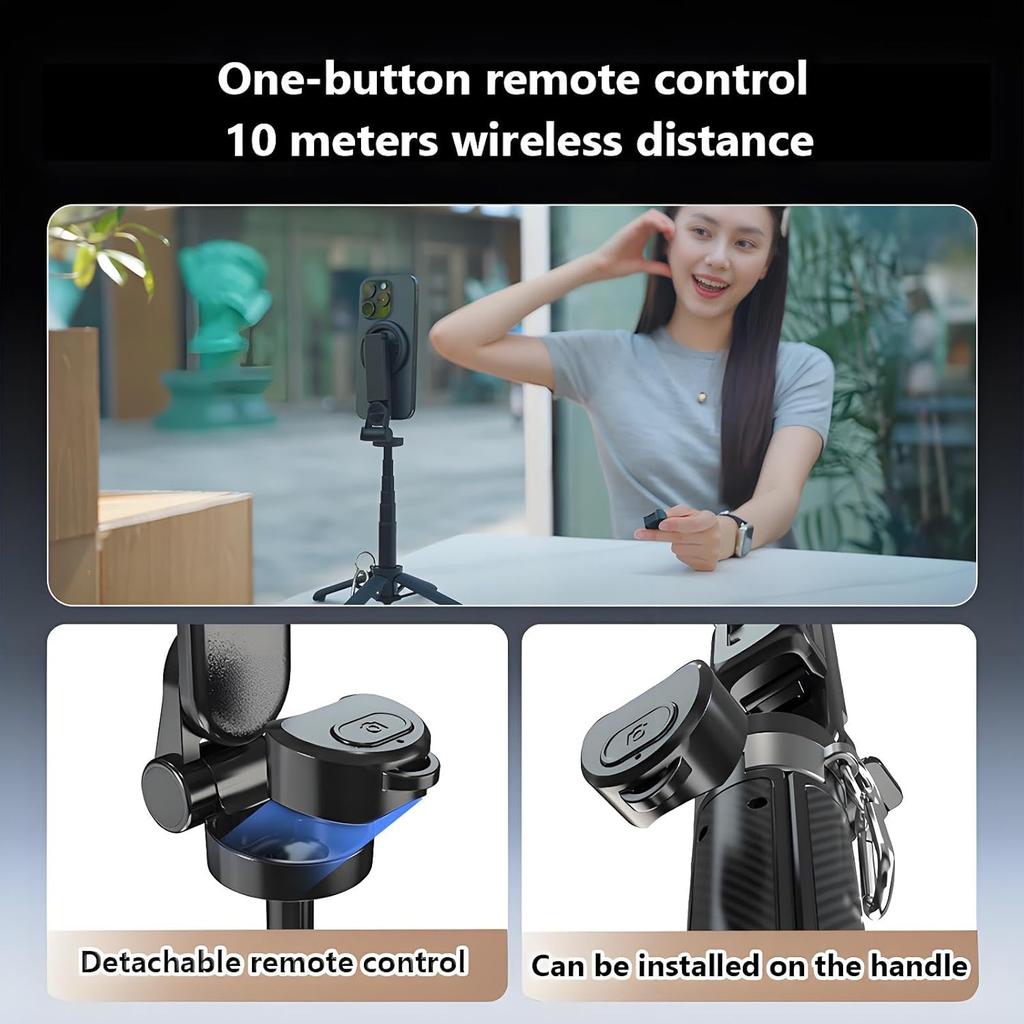 Magnetic Pocket Selfie Stick, 4-in-1 for iPhone with Rechargeable Remote, Portable Extendable Tripod for Travel & Vlogging