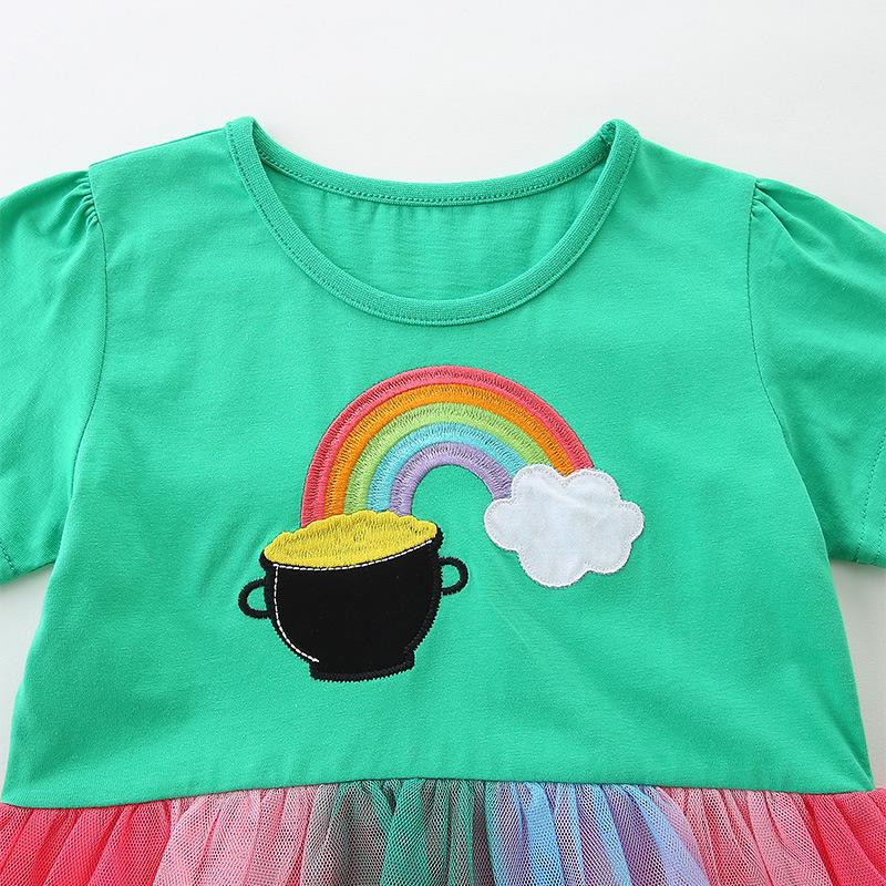 Rainbow Embroidered Princess Dress for Girls Knitted Cotton Tulle Skirt for Young Children