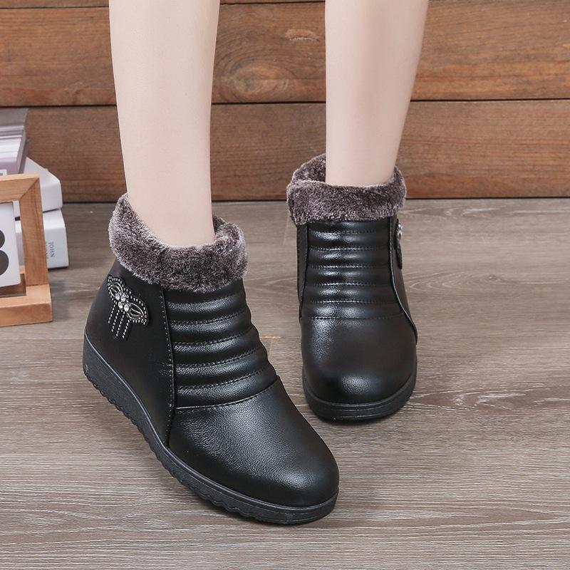 Winter shoes cotton shoes soft-soled medium and short boots velvet warm boots flat-soled grandma cotton leather shoes