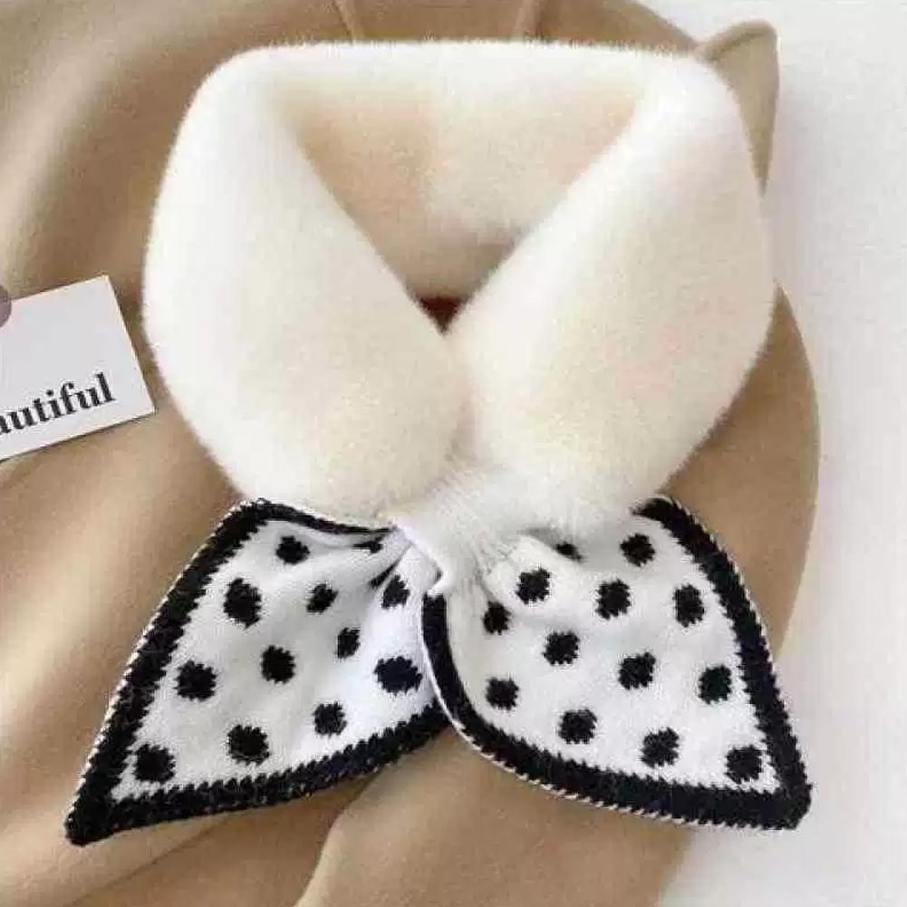 Soft Faux Fur Scarf Dots Knitted Splice Plush Cross Scarf Winter Warm Furry Fur Collar Cross Neck Sleeve Scarves For Women Girls
