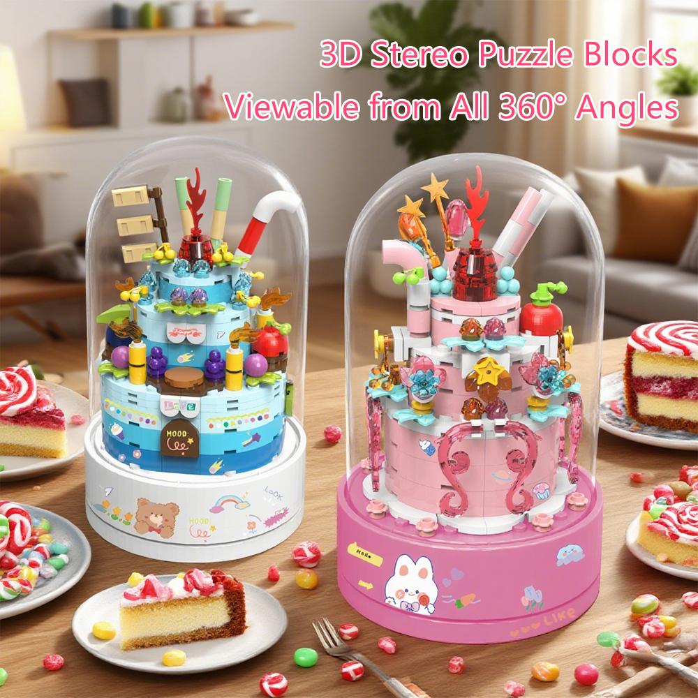 3D Moc Block-Assembled Plastic Flower Carousel Music Box - Sunflower Rose Cake Ferris Wheel Gift For Adults  Girls