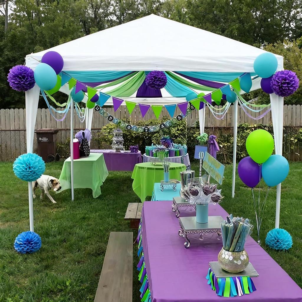 Blue Green and Purple Pennant Banner Flags,36pcs Double Sided Triangle Garland Flag for Baby Shower Birthdays Graduation Party Decorations