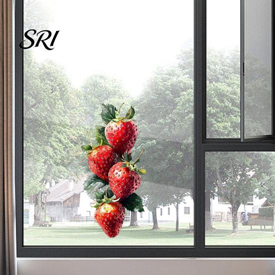 Clear Pattern Window Sticker Strawberry Cling Watercolor Fruits Static Glass Decals Reusable Waterproof for Bathroom Kitchen Home Decal