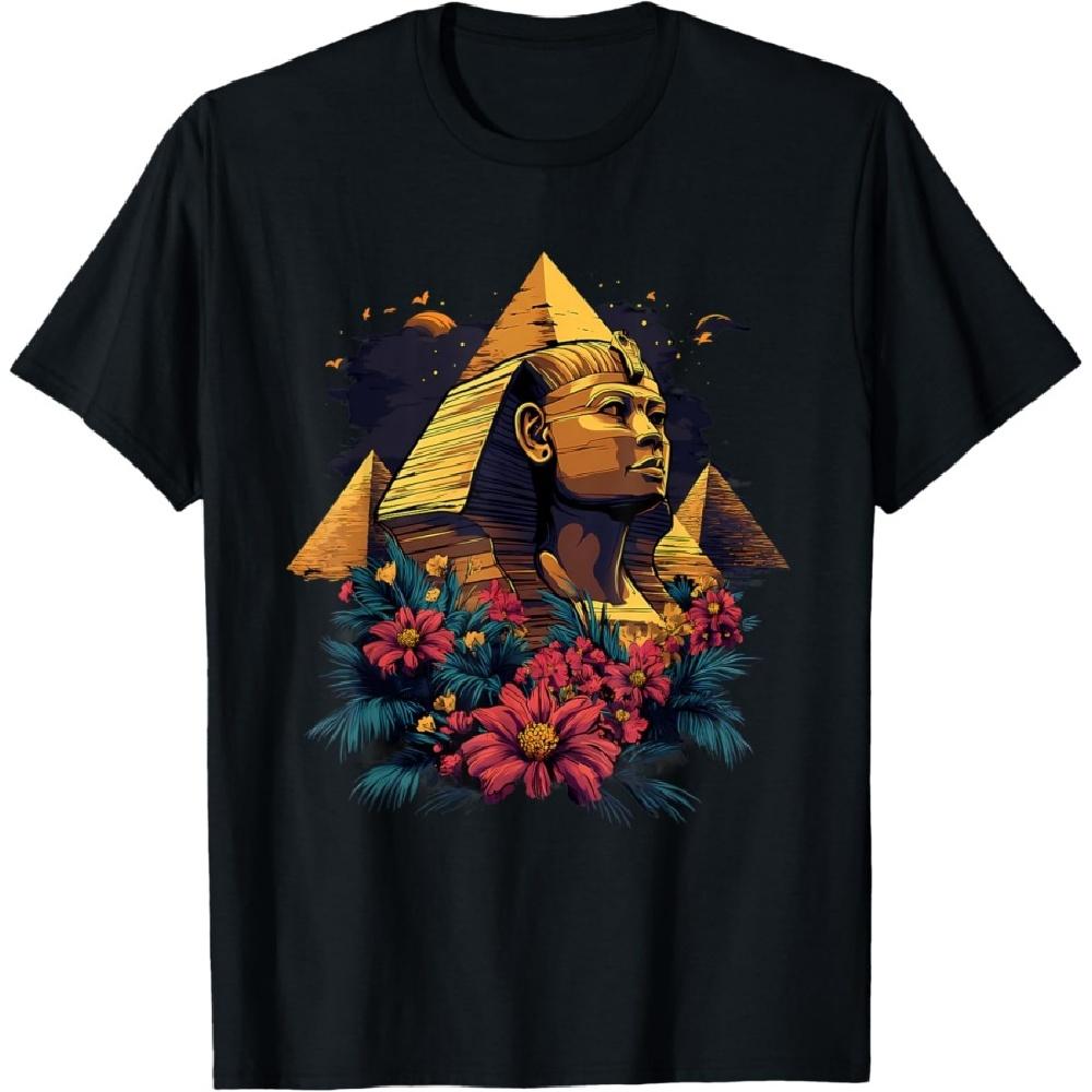 Ancient Egypt Sphinx Pyramid Floral Tutankhamun Egyptian God T-Shirt