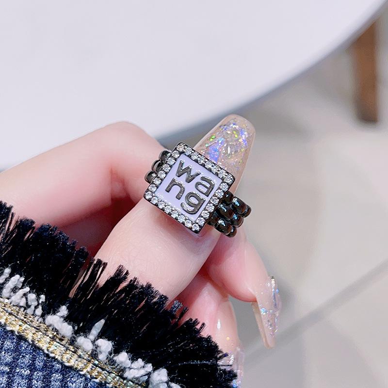 Cool Dark Punk Letters Slightly Inlaid Zir*****Pen Ring Female Cold Wind Personality Exquisite Ring