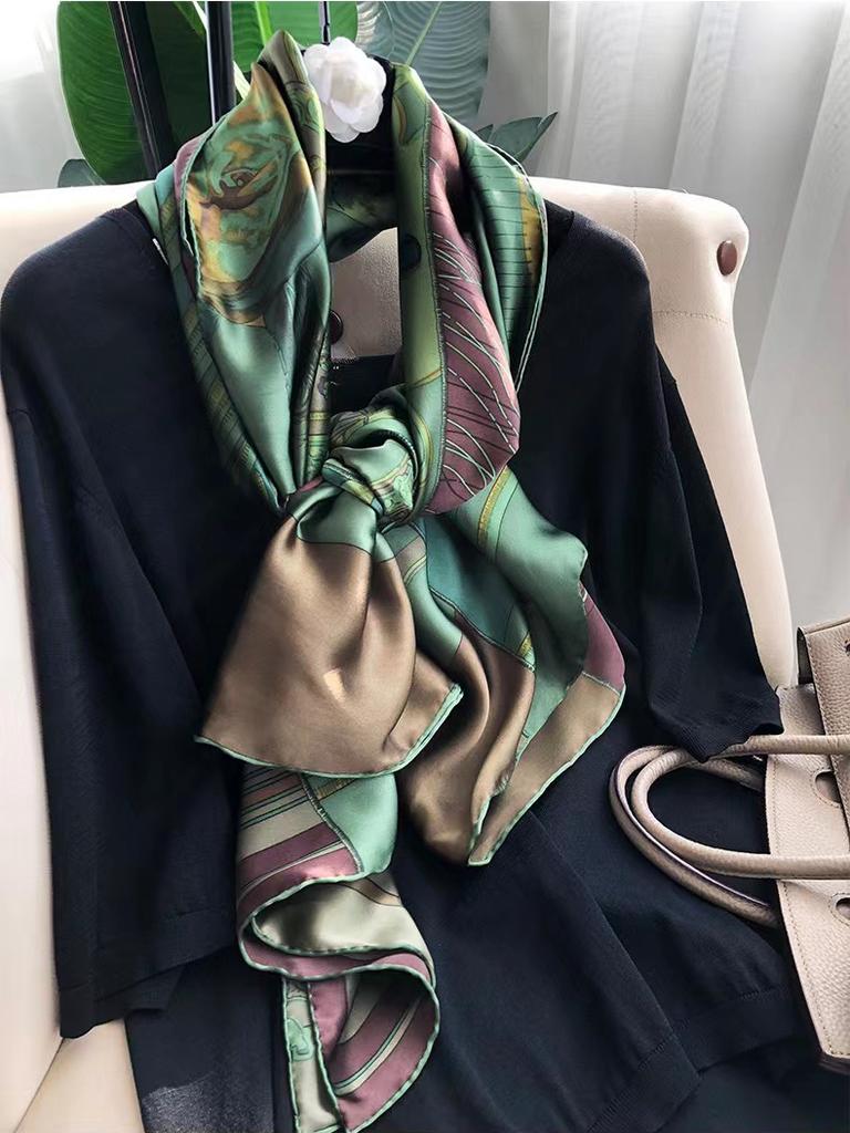 Bysifa| Grüner reiner Seidenschal Damen Schal Frühling Herbst 100% Maulbeerseide Schals Tücher Herbst Winter Lange Schals Hijabs