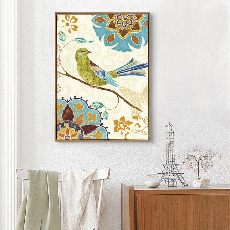 Ethnic Birds Print Canvas Painting Geometric Wall Poster for Living Room Traditional Chinese Pictures Wedding Favor