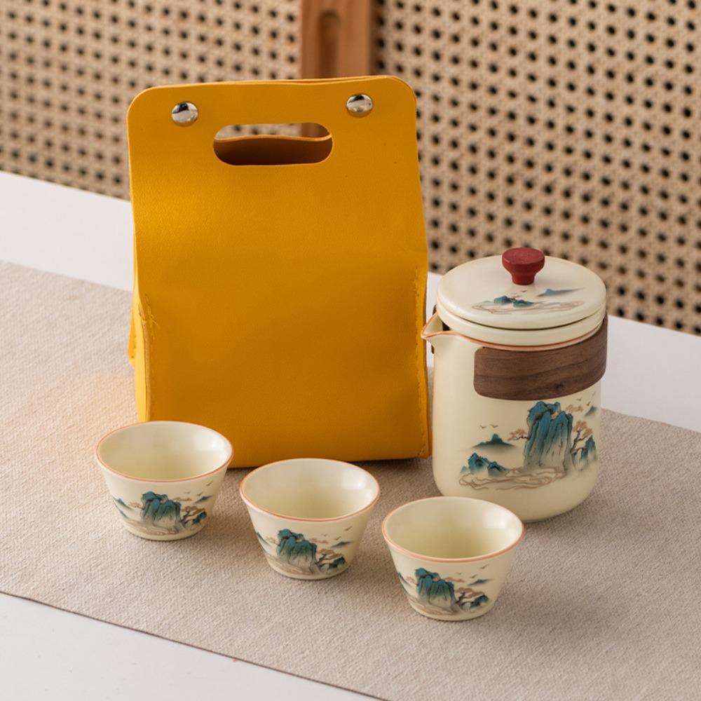 Ru kiln outdoor travel kung fu tea set gift box set high-end Guochao merchandise teacup business gift