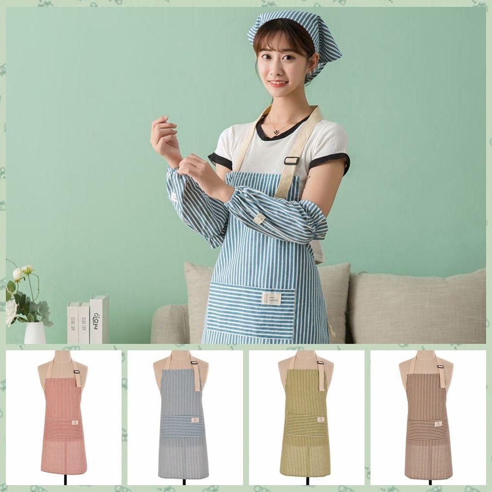 

Cotton Cotton Apron Oil-proof Women Apron Kitchen Work Clothes Stripe Kitchen Apron Kitchen