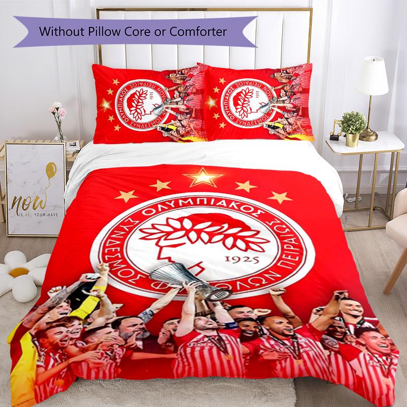 Olympiacos F.C Set Biancheria da Letto 3 Pezzi Copripiumino Chiusura Include 1 Copripiumino & 2 Federe per Tutte le Stagioni Camera da Letto Casa Arredo Stanza del Dormitorio
