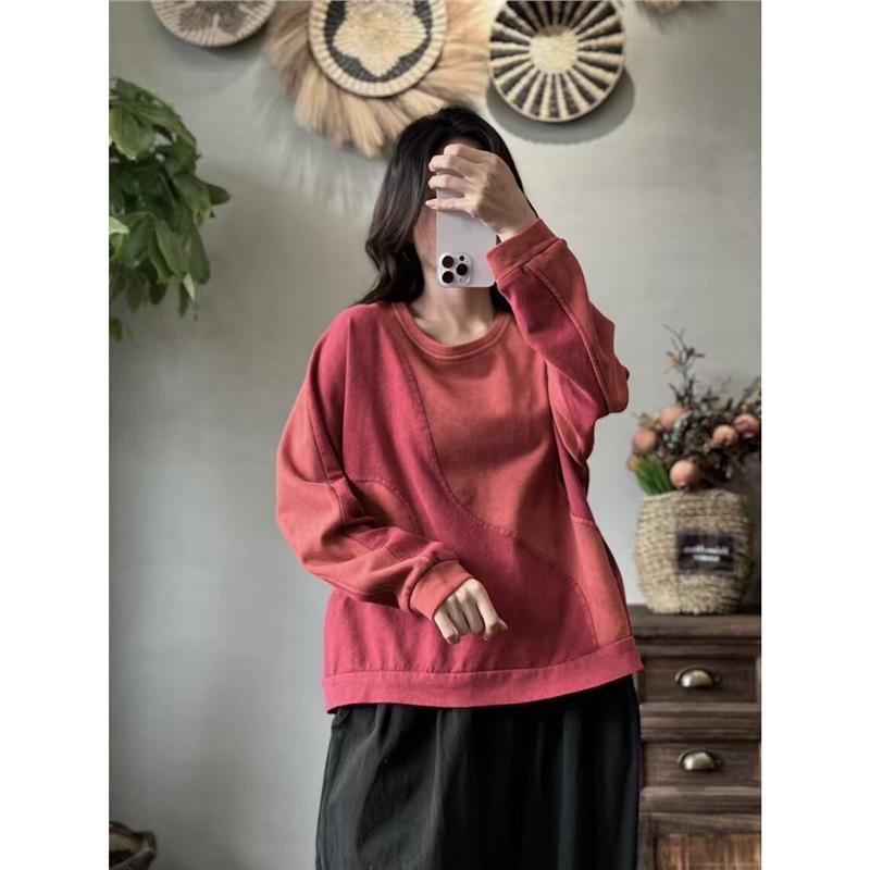 

Весенний свободный повседневный свитшот с эффектом потертости и колорблоком для женщин - Универсальный литературный трендовый пуловер One Size