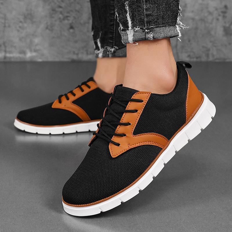 Men's Formal Shoes Outdoor Mesh Walking Black Flat Loafers 2025 Spring Round Toe Casual Shoes Daily Wear and Outdoor Activities
