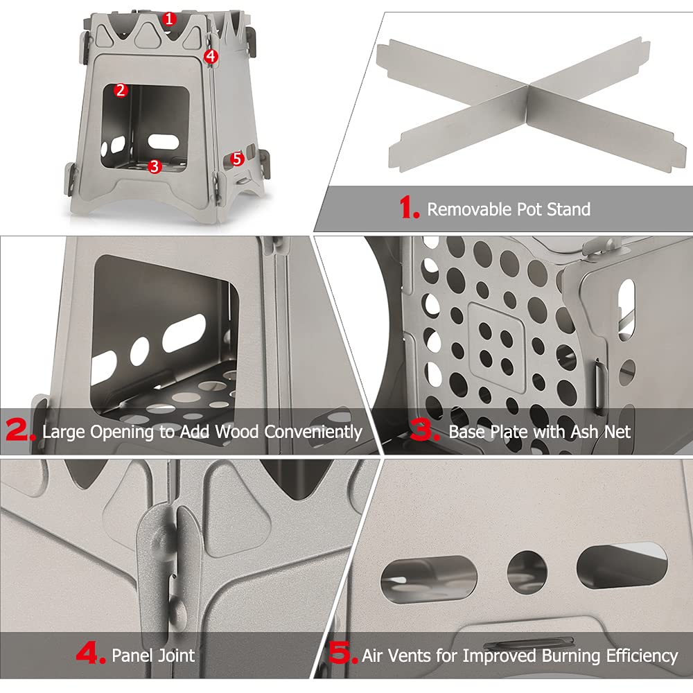 Aeike Titanium Wood Stove, Outdoor Camping, BBQ Stove, Bonfire Stand, Folding Wood Stove (Includes Storage Bag)