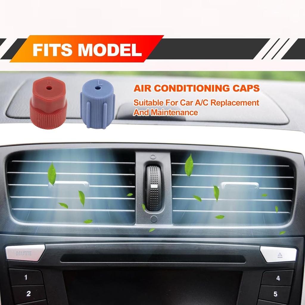 10Pcs/Set R134a Cap A/C Cap13mm & 16mm Air Conditioning Service AC System Charging Port Caps (5 Sets Red High & Blue Low)