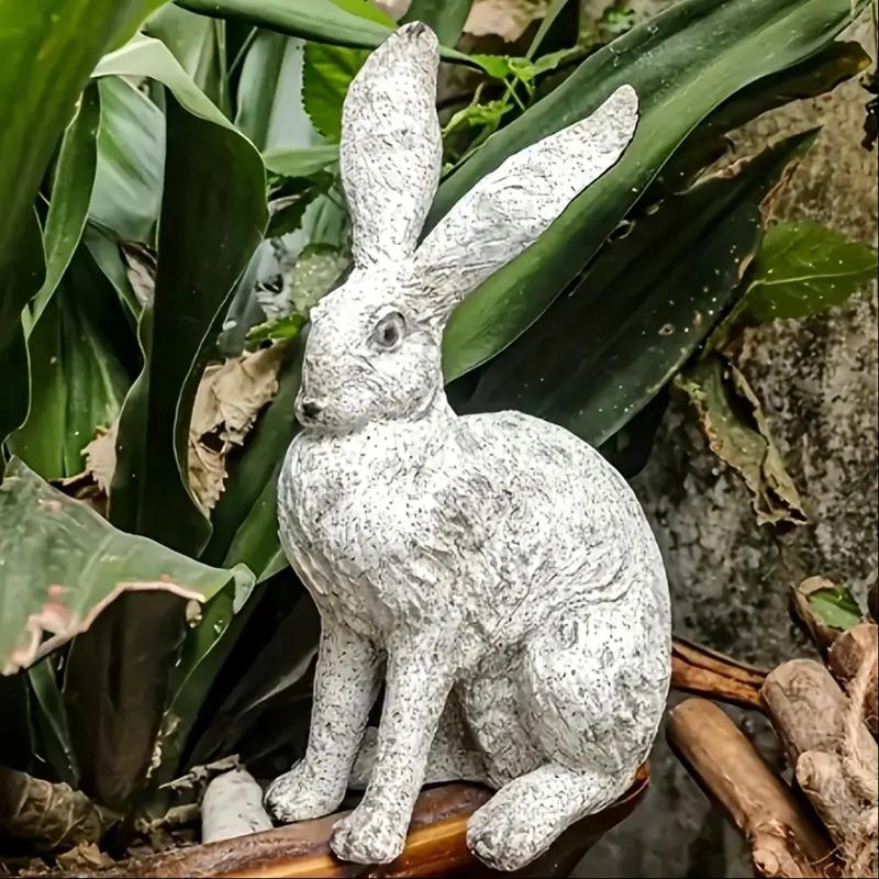2 Vintage Style White Rabbit Resin Sculptures for Antique Decoration In Gardens and Balconies