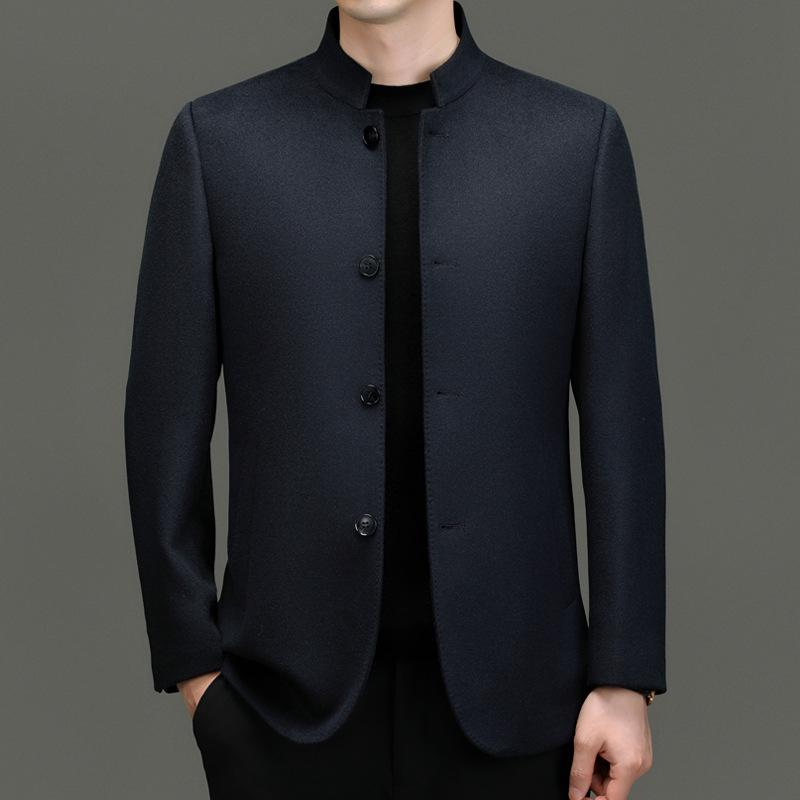 Новый мужской высококачественный костюм-пиджак Zhongshan из шерсти и кашемира с воротником-стойкой XL темно-синий