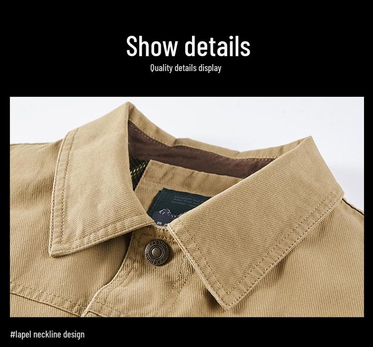 Pánské jarní a podzimní klopové bundy pro střední a starší věk 2024 - jednobarevné ležérní kabáty