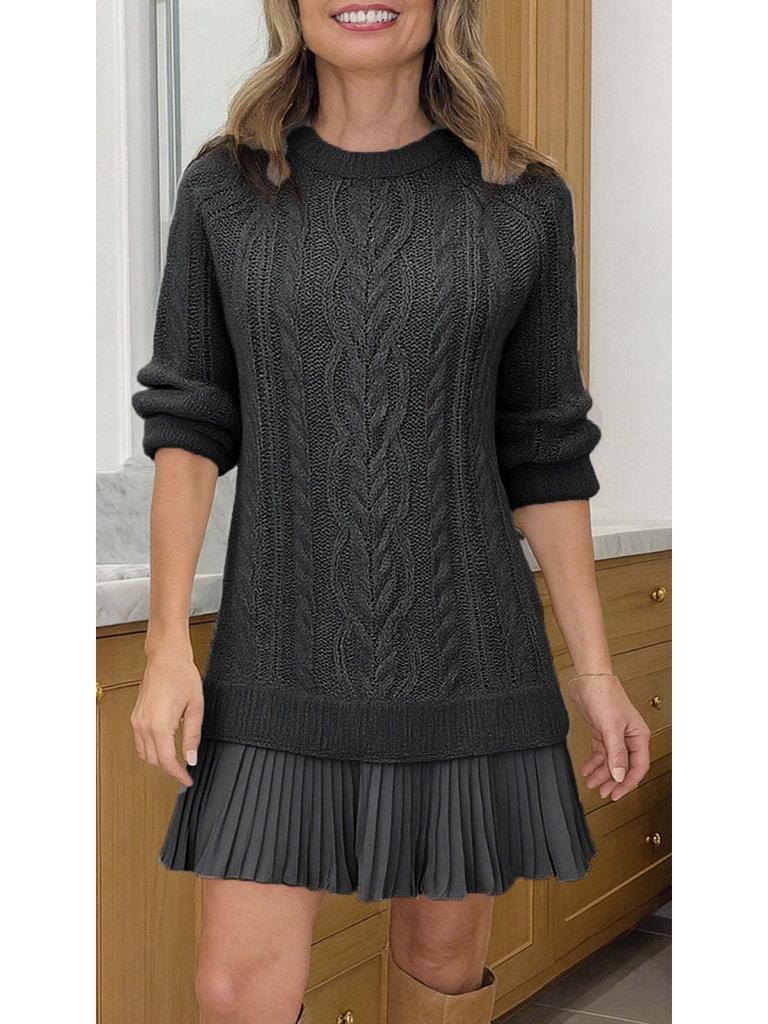 2025 Women's Sweet Cable Knit Chiffon Patchwork Mini Dress