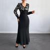 New Sexy Retro-style V-neck Lace Patchwork Long-sleeved Dress for Dinner Dates