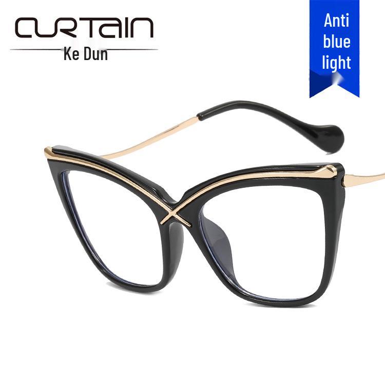 X Cat-Eye Metallbrillengestell: 2022 Blaulichtfilter, Große Retro-Plano-Brille – Europäischer & Amerikanischer INS-Trend.