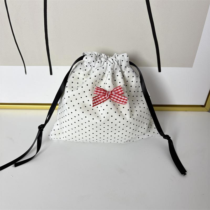 New Polka Dot Drawstring Bag Girls Sweet and Cute Bow Draw String Bag Jewelry Small Items Dustproof Bag Drawstring Bags