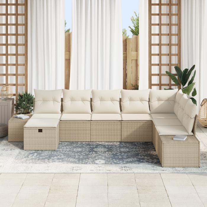 VidaXL Ensemble de canapé de jardin 8 pièces avec coussins Beige Poly Rattan 3359430