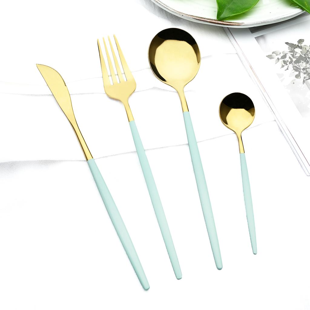 36Pcs Black Gold Cutlery Set Mirror Silverware Stainless Steel Dinnerware Dessert Knife Cake Fork Spoon Tableware Flatware Kitchen Wedding Accessories
