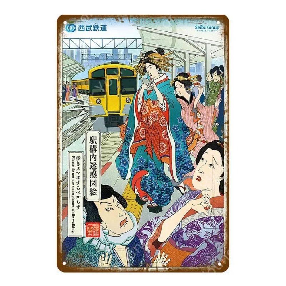 Metal Poster Japanese Ukiyo-e Retro Wall Art Vintage Home Bar Cafe Decor
