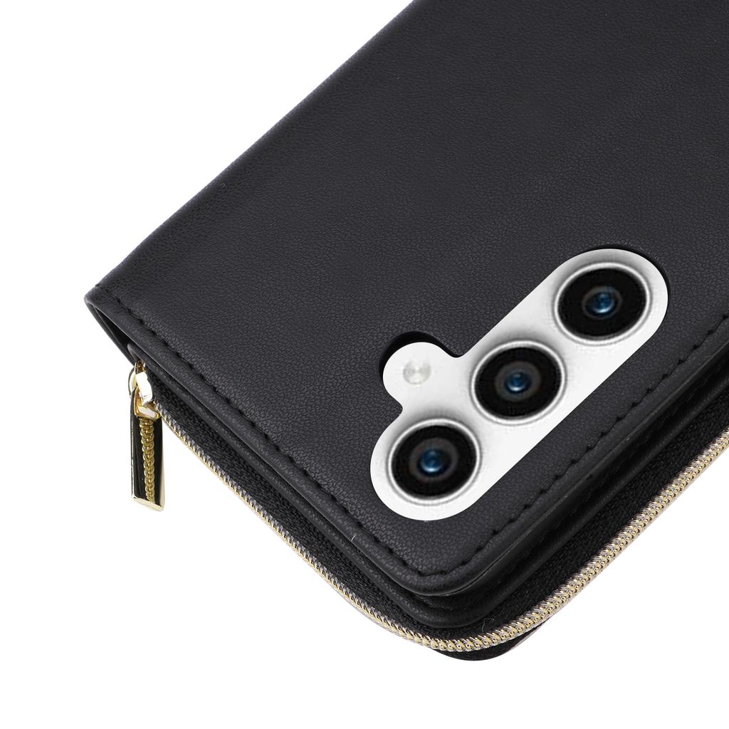 R20 For Samsung Galaxy S23 FE Case Leather Zipper Phone Cover with 9 Card Slots