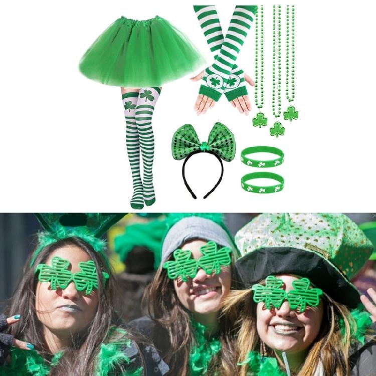 StPatrick Day Accessories Set Bowknot Headband Tutu Skirt Festive Party Supply
