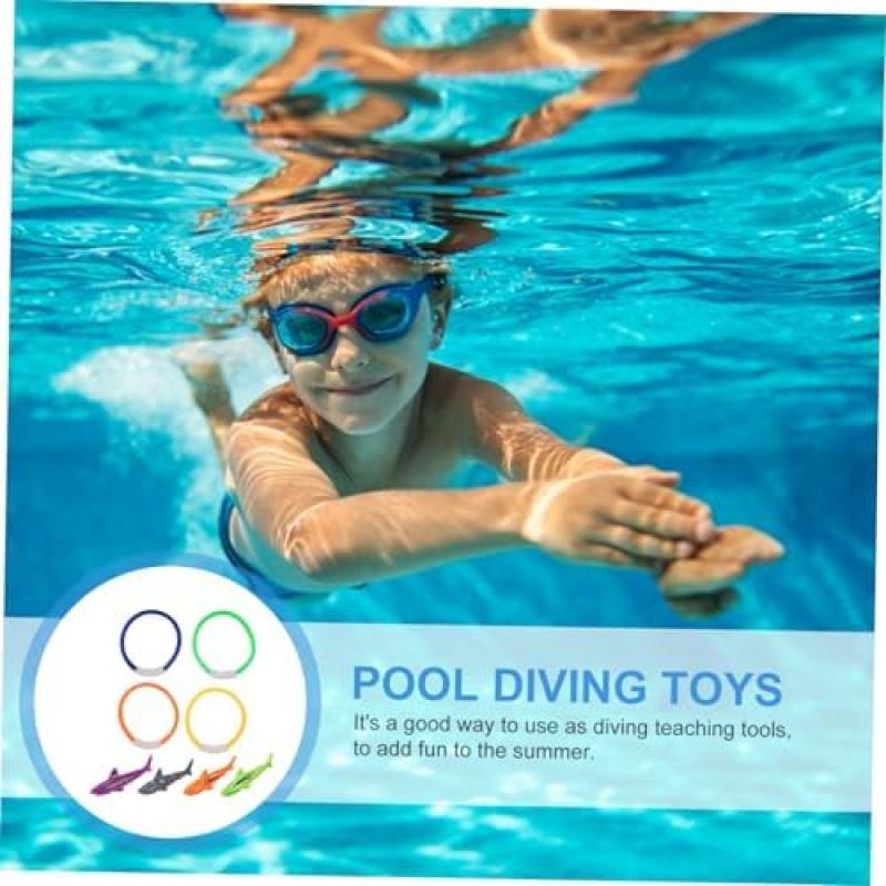 Toddmomy 8-Piece Underwater Dive Toy Set, Glowing Shark Dive Rings, Kids Swimming Pool Training Toys with Smooth Safe Edges